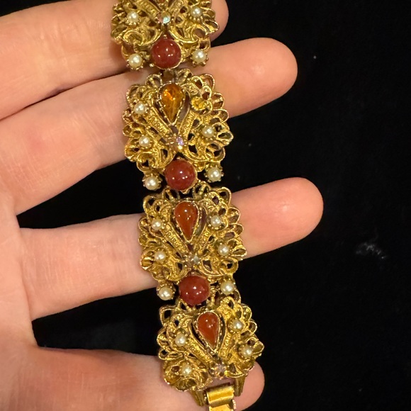 Vintage Florenza Italy Fancy Victorian Revival  link bracelet glass crystal - Picture 4 of 13